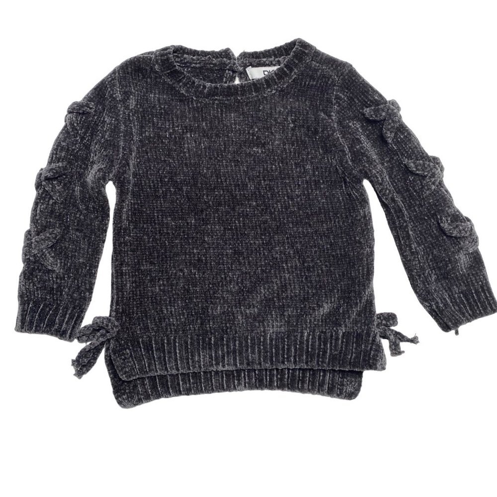 DKNY Baby Girl‎ 12M Soft Gray Knit Crew Neck Sweater Lace Up Accent Sleeves